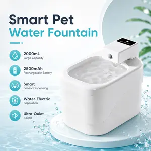 Cat Water Fountain, 2L Cordless Pet Water Fountain with Motion Sensor, 2500mAh Rechargeable Automatic Water Dispenser, Ultra Quiet Drinking Fountain for Cats & Small Dogs