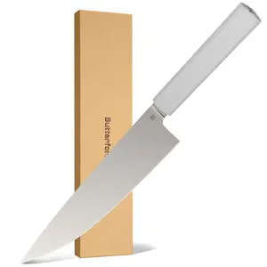 Butterfork Purest 8” Chef's Knife with Oak Sheath, AR-RPM9 Stainless Steel, Replaceable ABS Handle, Light Grey
