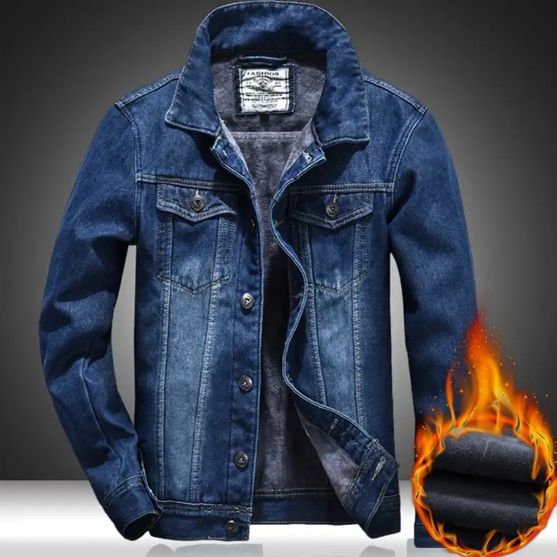 Winter men's denim jacket thicken fleece warm coats fashion classic lapel slim biker jeans jacket outwear male clothing