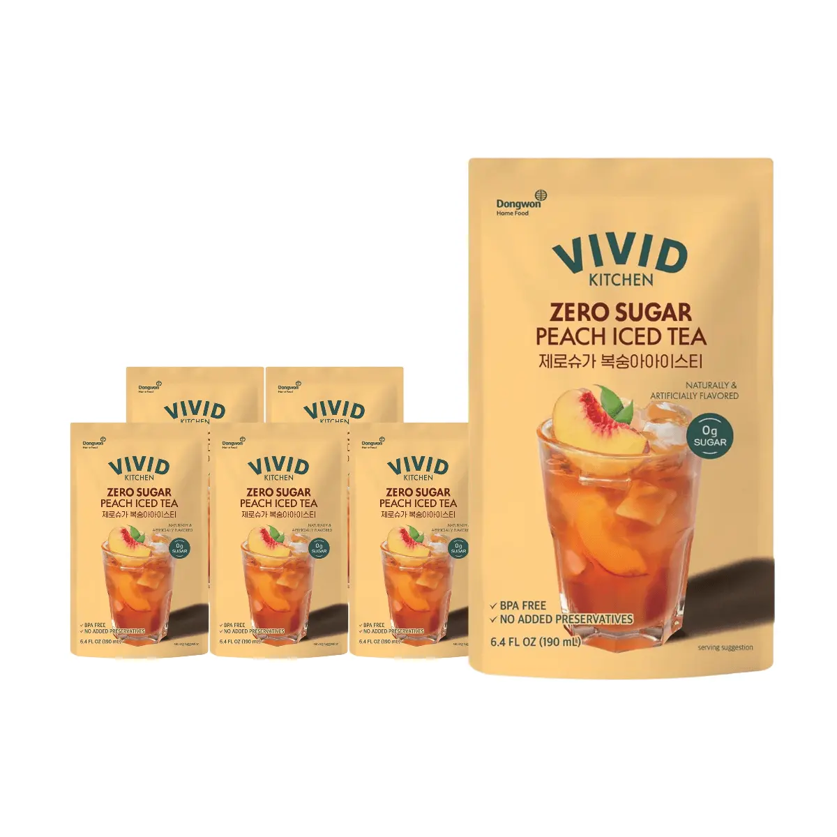 Dongwon Sugar-Free Peach Iced Tea 6-Pack | Korean Zero Calorie Drink | Vivid Kitchen Refreshing Beverage