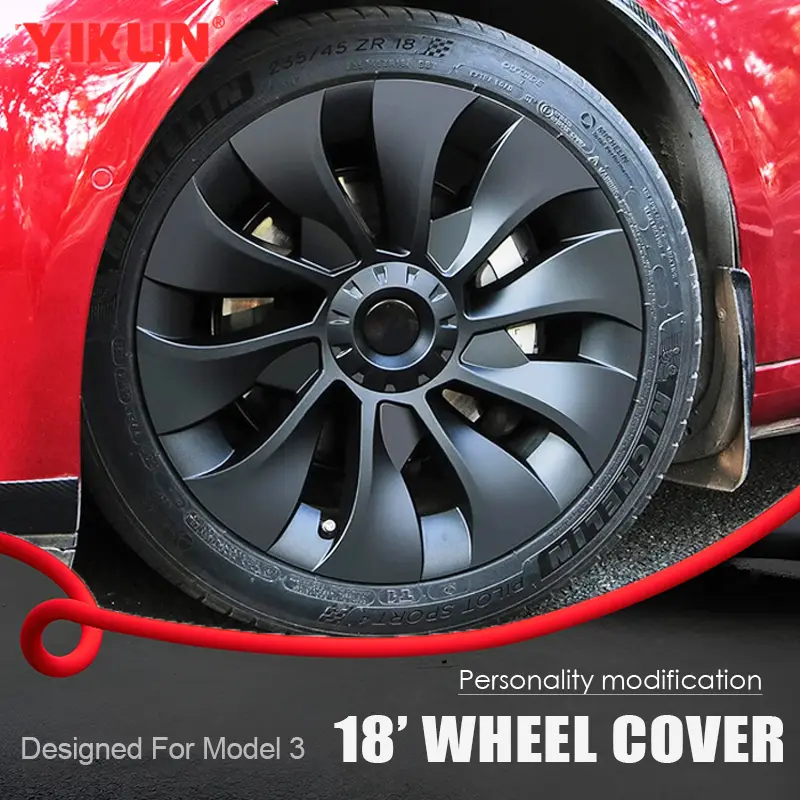 YIKUN 4PCS 18-Inch Durable Performance Wheel Covers for Tesla Model 3 (2018-2023), Full Rim Replacement Hub Caps, Aerodynamic Scratch Guard Auto Exterior Accessories, Easy to Install & Clean Symmetric Fit Parts, Durable Cover, Automotive