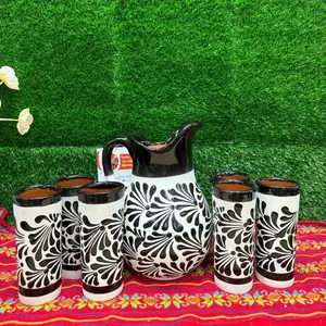 Relieve Pitcher Color Negro/Blanco Set Glass.