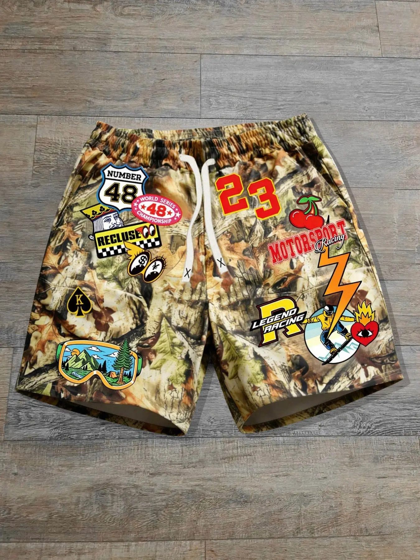 Camouflage shorts, leaves, outdoor full print shorts, men's and women's forest print summer shorts, 23 digital casual shorts, Digital printing shorts, Unisex Fashion