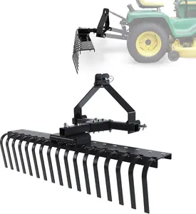 50In Landscape Rake Compatible with Category-0 Cat0 Tractor 3 Point & 5-Position Angle Adjustment for Garden, Farm, Grass Steel Powder Coated Black