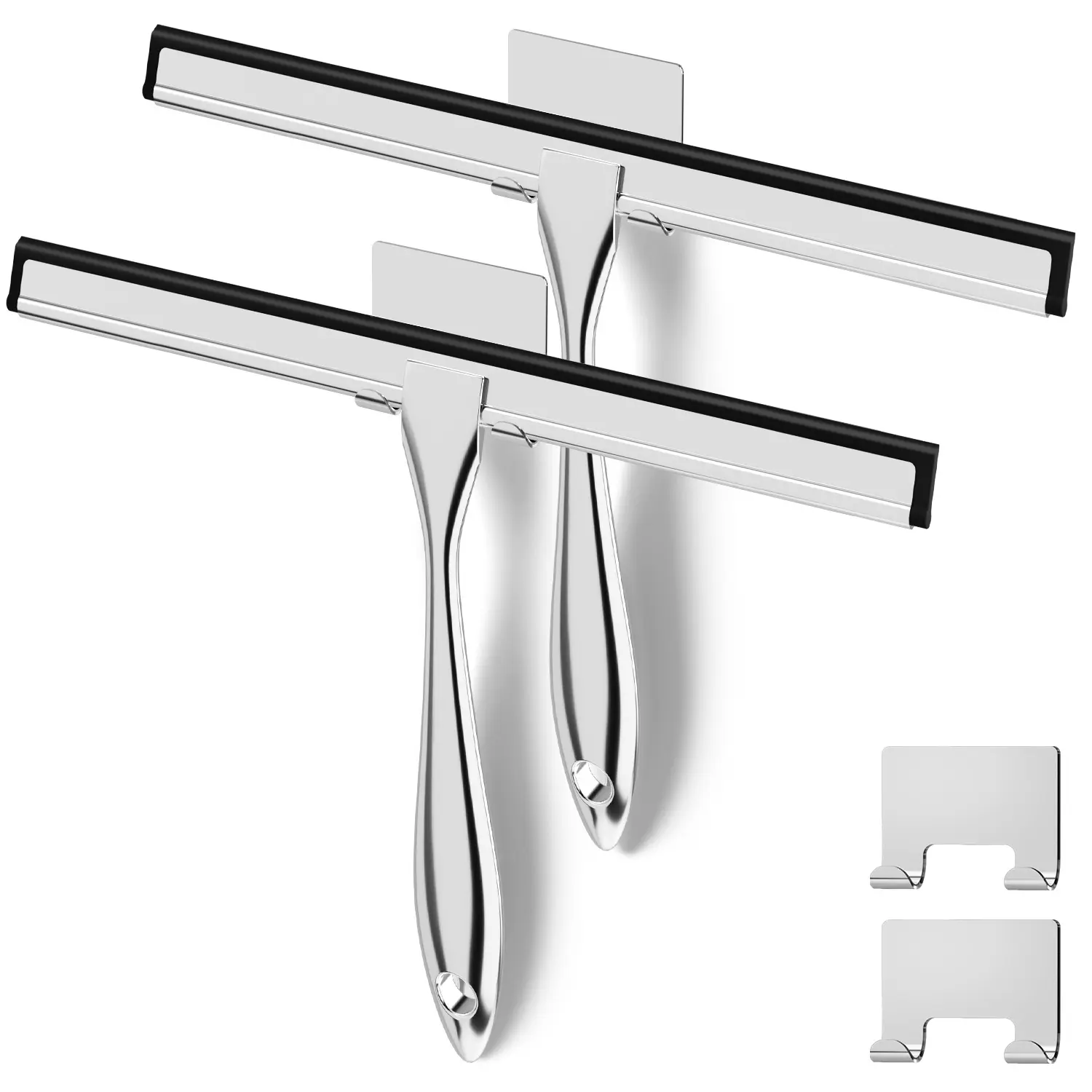 2PACK Shower Scraper for Glass Doors, Tile Shower Walls, Bathrooms, Windows, Glass, Cars, Mirrors, and Kitchens - Stainless Steel, 10 Inch, Silver summerwins