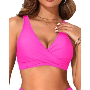 Aqua Eve Women Full Coverage Bikini Top No Bottom Push up Swimsuits Top Sport Bra Bathing Suits Tops