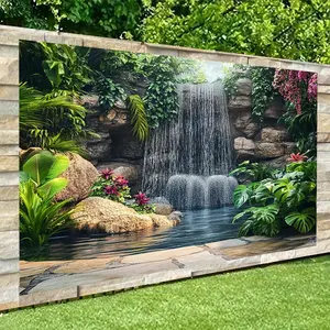 Lush Garden Waterfall Wall Banner - Vibrant Tropical Design - Easy-to-Hang Fabric Decor for Living Room, Bedroom, Office & Outdoor Spaces - Perfect for Parties, Holiday Gifts & Aesthetic Room Enhancements, Waterfall Wall Decor