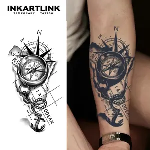 INKARTLINK Tattoo Tech, 2 Sheets Semi-Permanent Temporary Tattoos ,Anchor Compass,Adult Art Design,Lasts 1-2 Weeks, Waterproof, Realistic Look, No Adhesive, No Reflection,For Man And Woman,Ideal for Swimming, Party