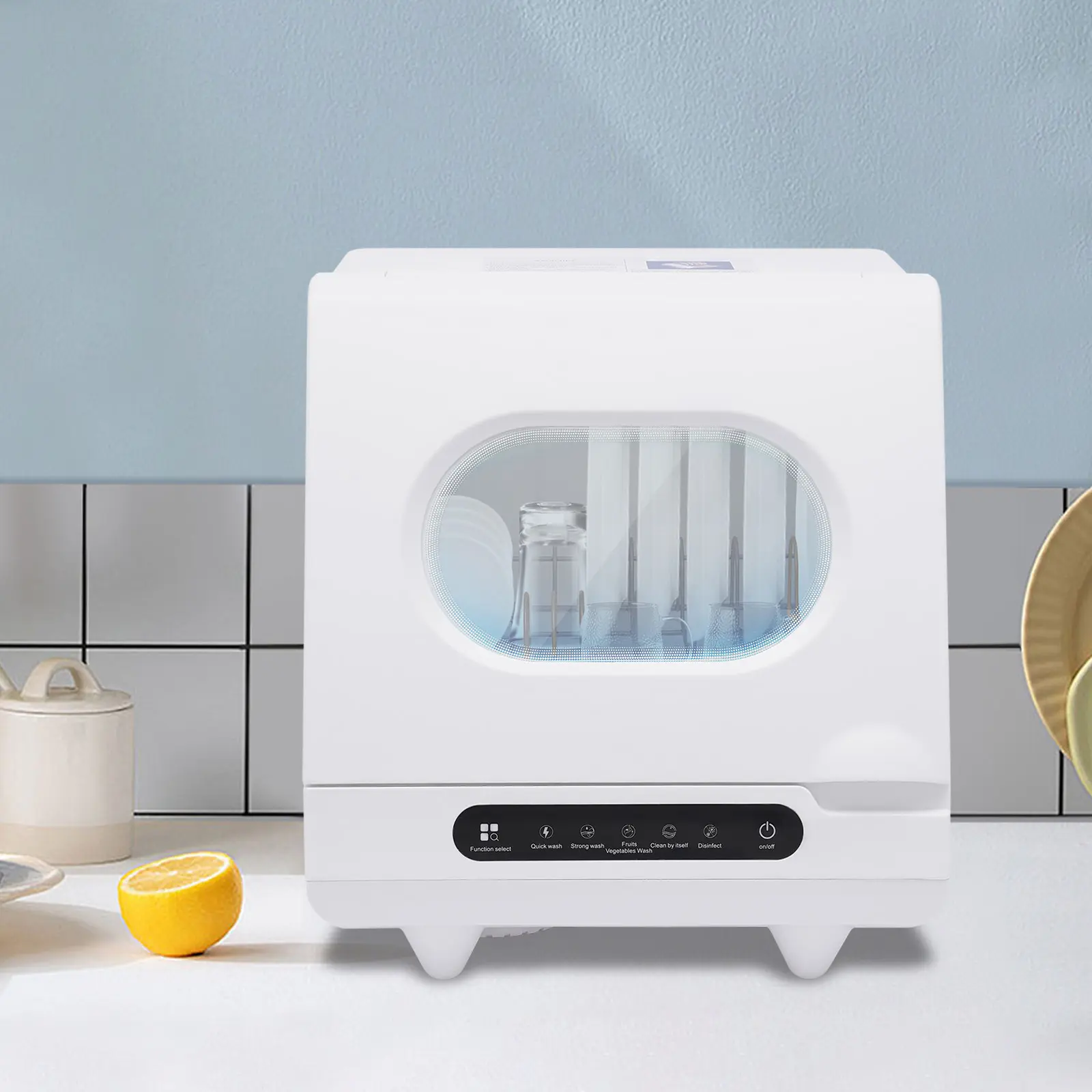 Countertop Dishwasher Cleaner, 2025 6-Set Capacity 110V-60Hz Kitchen Appliance, 5 Functions (Quick/Strong Wash), 800W Motor for Strong Steady Wash, 161.6℉ Sterilization, 5L, 6H Auto Clean, 39x39x43cm Home Kitchenware