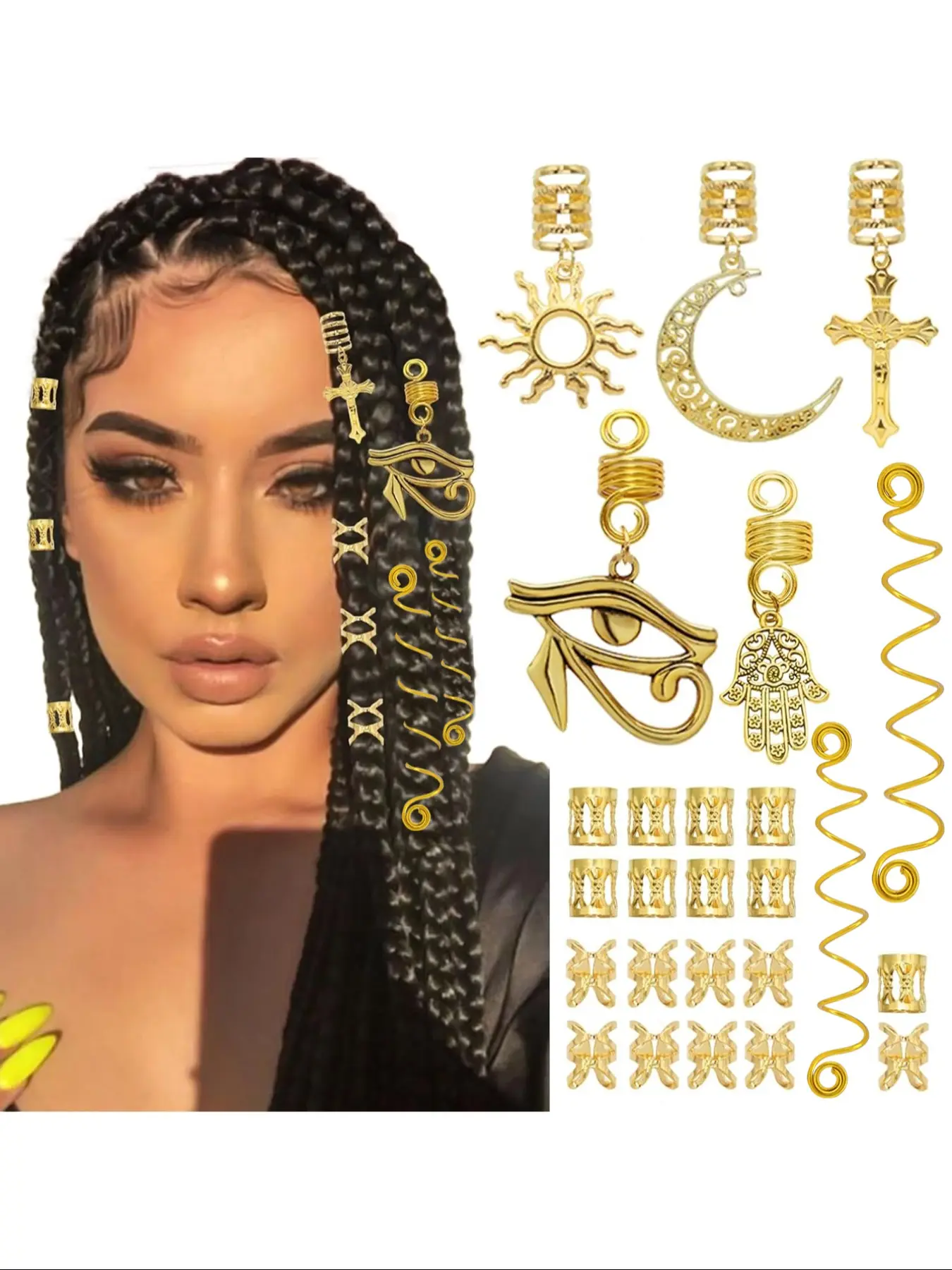 37pcs Hair Jewelry Set, Braided Locs Clip & Spiral Geometric Decorations, Braided Hairstyles, Durable Metal Hair Accessory for Both Genders, Geometric Patterns, Variety of Styles for All Seasons
