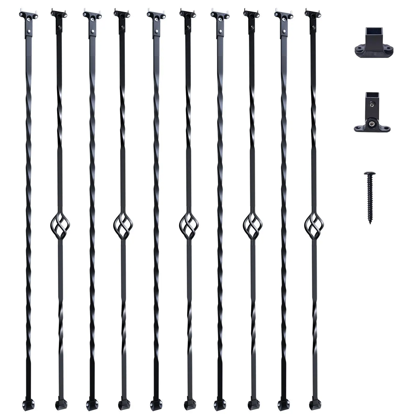 VEVOR 10-Pack Staircase Metal Balusters - 44"x0.5" (44 inches x1/2") Galvanized Steel Matte Finish Home Decor Banister Spindles with Hollow Tubes, Basket & Twist Designs, 10 Flat Baluster Shoes, 40 Screws, 1 Instruction Manual, 44"X1/2"