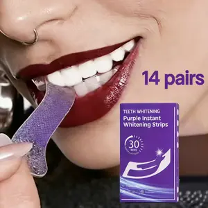 14 Pairs Purple Teeth Whitening Strips, Non-Sensitive Daily Teeth Whitening Treatment, Stain Removal Strips for Yellow Teeth, Breath Freshening Oral Care Whitening Strips for Date Home & Travel Use