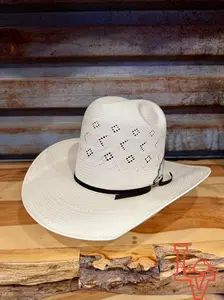 Los Vaqueros Straw Hat Tall Crown Boomerang White