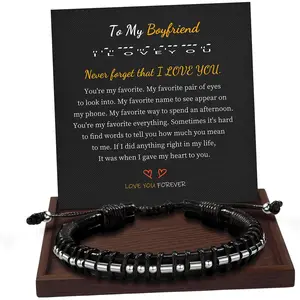 Fathers Day Gift, Gifts for Men Morse Code Bracelets for Men 2026 Graduation Gifts Mens Bracelet for Him Boyfriend Husband Leather Bracelet Motivational Birthday Jewelry Stocking Stuffers