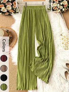 Women's Solid Color Wide Leg Pants, Casual Comfy Trousers for Daily Wear, Ladies Bottoms for Summer