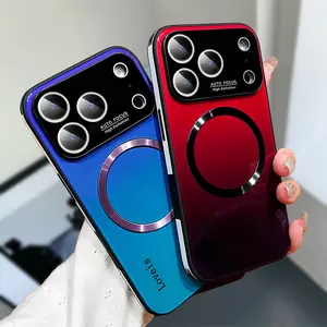 Compatible with iPhone 17 Pro Max 16 15 14 13 12 Case Magnetic, with Full Camera Lens Protector Compatible with MagSafe Scratch Resistant Gradient Glass Back Cover Phone Case
