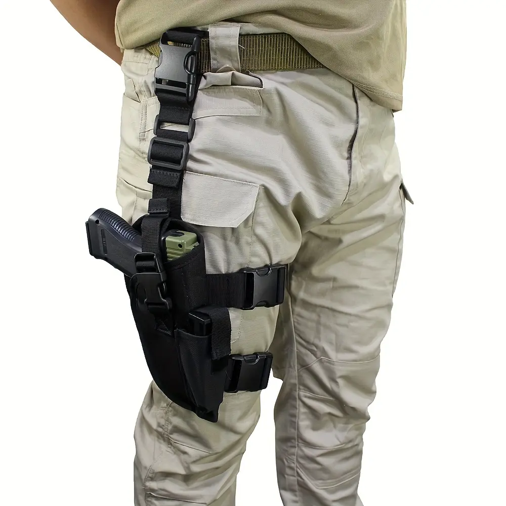 Adjustable Right Hand Drop Leg Gun Holster with Magazine Pouch - Durable Nylon, Black - Suitable for Hunting and Fishing backtoschool