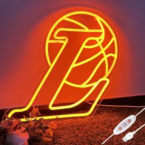 Basketball Neon Sign – 15.7x14.8 Inch Dimmable LED Light, USB Powered Sports Wall Decor, Perfect for Teen Boys' Bedroom & Sports Fans