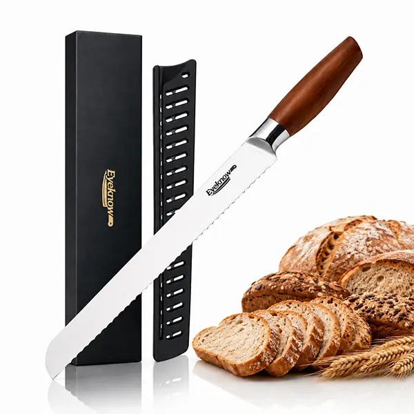 Eyeknow 9.5-in 1-Piece Stainless Steel Single-Sided Serrated Edge Bread Knife - Cuts Sourdough, Bagels & Cakes Cleanly, No Crushing, Minimal Crumbs, Ideal Gift for Home Bakers, One Piece