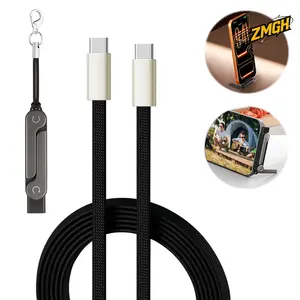 Upgraded 240W SuperCharge 2-in-1 Detachable Charging Cable, 360° Rotating Invisible Stand, Zinc Alloy & Silicone Type-C Cable, Compatible with Apple & Samsung Devices, Ideal for Gaming, Office and Car Use