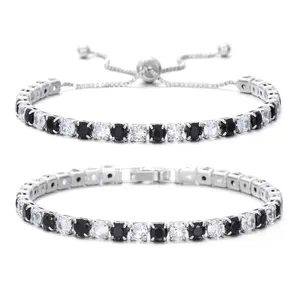 2Pcs Tennis Bracelet Set Silver Plated Marquise Cubic Zirconia CZ Diamond Dainty Adjustable Silver Bracelets for Women Brides Stackable Fashion Jewelry Wedding
