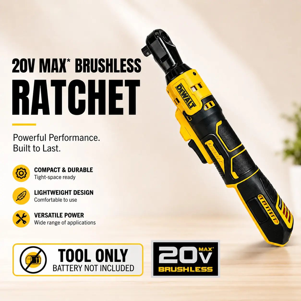 DEWALT DCF512 20V Brushless 1/2 Inch Ratchet Wrench 95N·m Cordless Bare Tool, No Battery