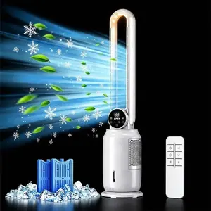SPZTJK Bladeless Cooling Tower Fan, Energy-efficient Evaporative Air Cooler with Air Purification. Comes with touch & remote control, ice crystal box, 3 speeds, 12H timer, water tank, filter and night light. Quiet, ideal for home, office & bedroom.