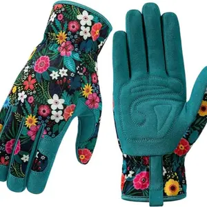New Ultra-Fine Printed Garden Gloves, Touchscreen Work Gloves, Non Slip Gloves, Breathable Leather Gardening Gloves, Anti-Puncture, Enhanced Grip Design, With Gloves (23.5cm/9.25 Inch)