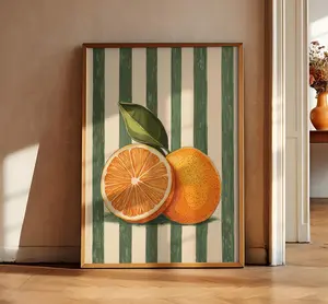 Orange Wall Decor, Orange Fruit Poster, Farmhouse Kitchen Art Painting, Kitchen Prints, Trendy Food Art, Retro Kitchen Art, Fruit Wall Decor