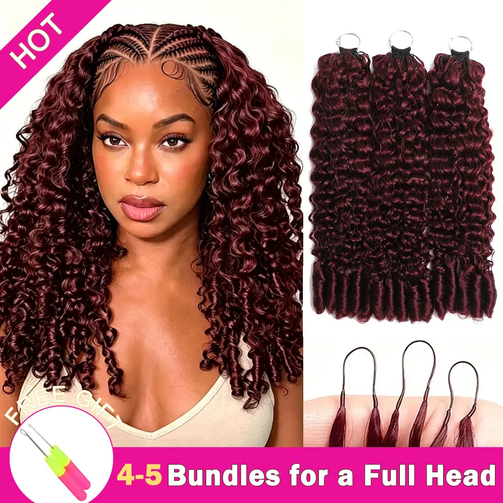 【New Color】Asakiss 99J Burgundy Crochet Human Hair Bundles Burmese Curly #4 Chocalate Brown Crochet Hair for Miracle Knots Pre-Separated 50g/Pack 40 Strands/Pack Time-Saving Hair 4-5 Packs for Full Head Protective Hairstyles