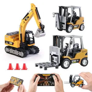 1/64 Mini Remote Control Excavator, Remote Control Forklift Crane Combo, Rc Construction Vehicle, with Lights & Sounds, Dump Mini Forklift Toy, Christmas Gifts for Kids