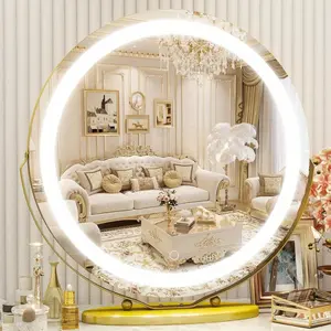 New Vanity Mirror with Lights 20" LED Lighted Smart Touch Control 3 Colors Dimmable Round Mirror 360°Rotation Gold
