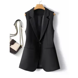 Women's Solid Button Lapel Vest Blazer, Elegant Formal Fashion Sleeveless Outerwear for Work Office Business, Ladies Spring & Fall ClothesGift