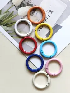 10pcs New Colorful Metal Enamel 25mm Spring Clip Keychain Ring, Round Loop Bag Toy Key Holder Accessory, Fashionable Key Attachments, Stylish Keychain