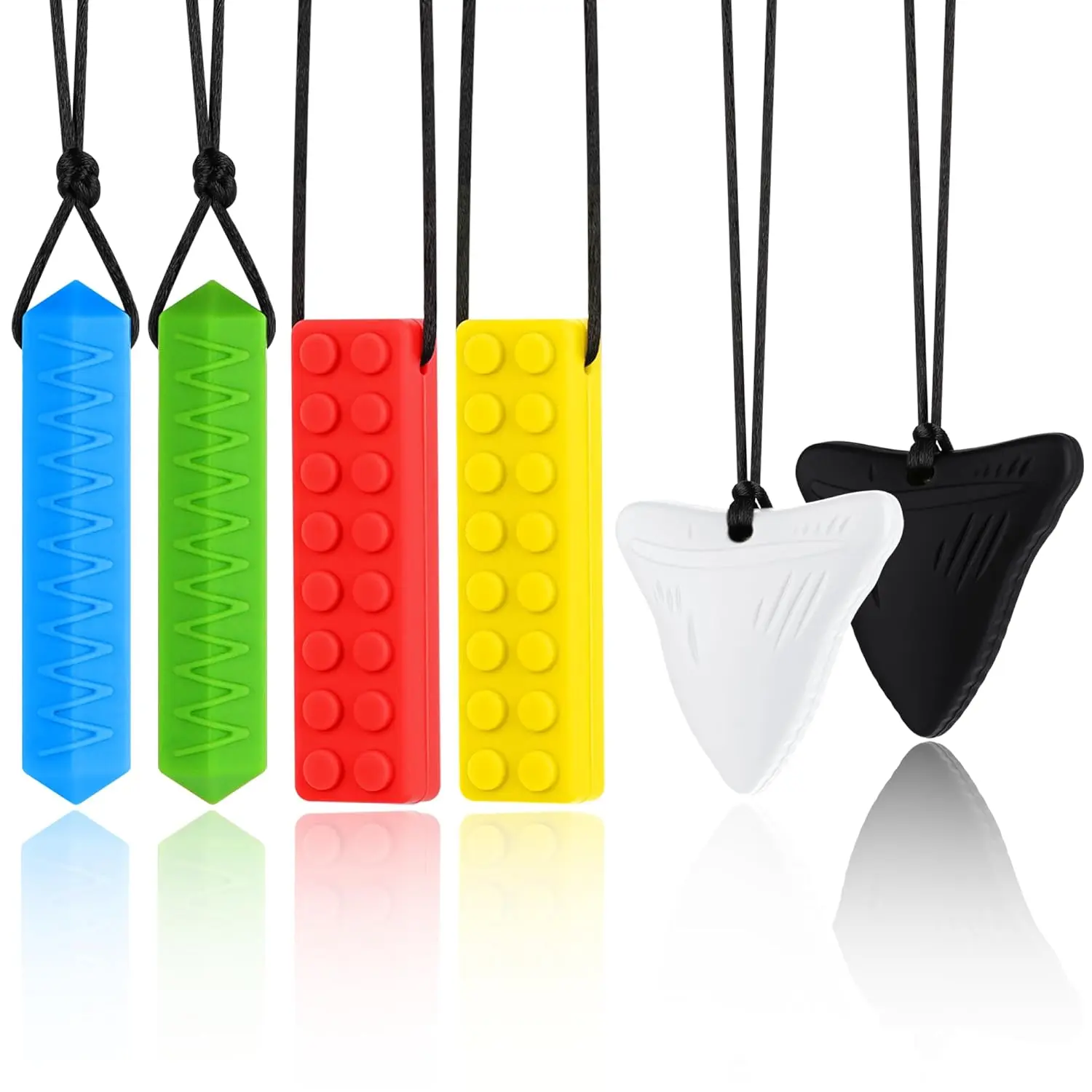 Sensory Chew Necklace, 6 Pack Silicone Chewing Necklace for Sensory Kids with ADHD Autism, Anxiety, Chewable Necklace Sensory Reduce Adults Children Chewing Fidgeting