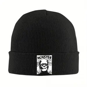 Black Frankenstein Monster Knitted Hat - Unisex Warm Acrylic Winter Hat, Halloween Horror Theme, Soft and Comfortable Ribbed Design, Perfect for Autumn and Winter, Horror Fan Costume|Fashion Brimless Beanie|Knitted Thermal