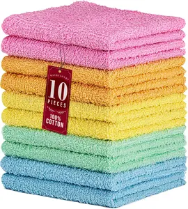 DecorRack 10 Pack 100% Cotton Wash Cloth, Luxurious Soft, 12 x 12 inch Ultra Absorbent, Machine Washable Washcloths, Assorted Colors (10 Pack)