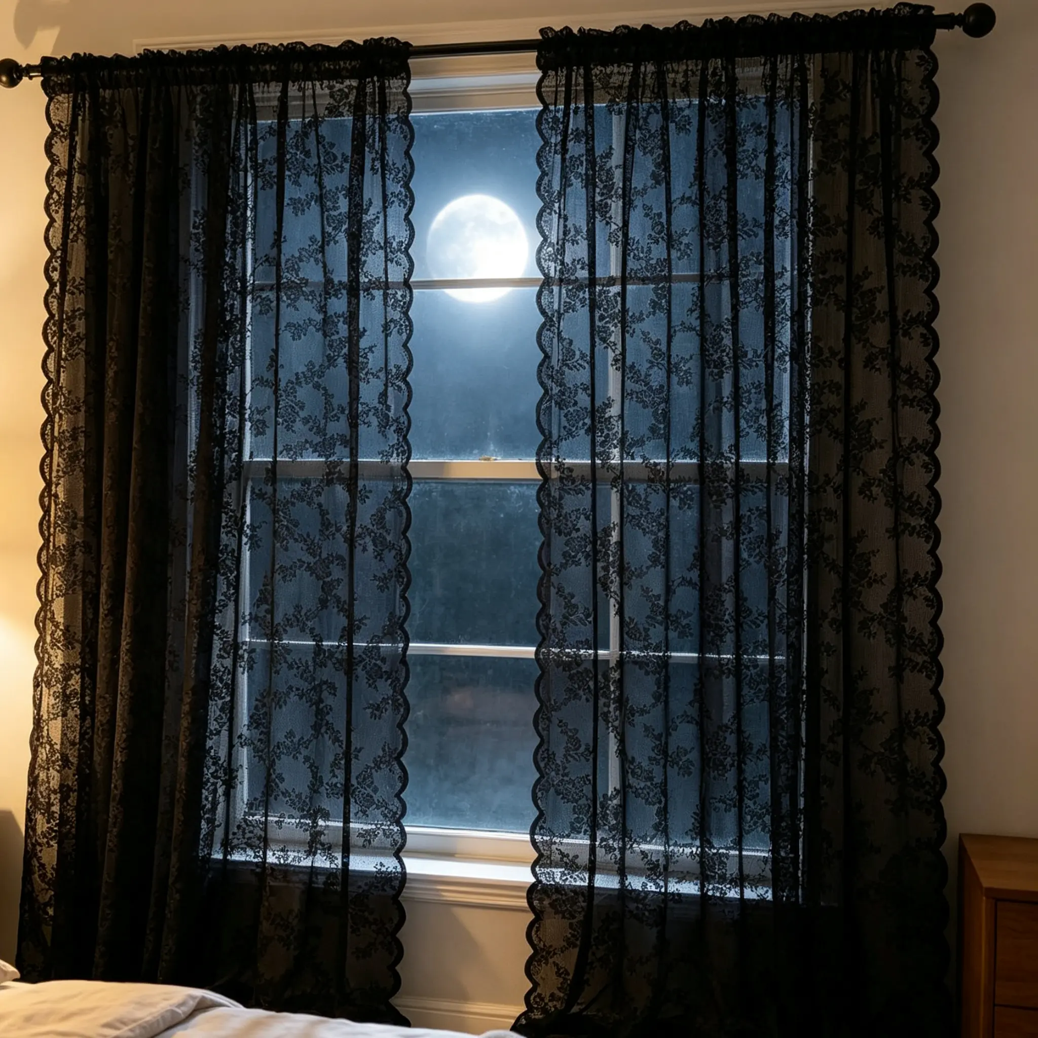 2-Count Vintage Floral Embroidered Lace Curtains, Semi-Transparent Privacy Drapes, Lightweight Door Window Covers for Bedroom, Cafe