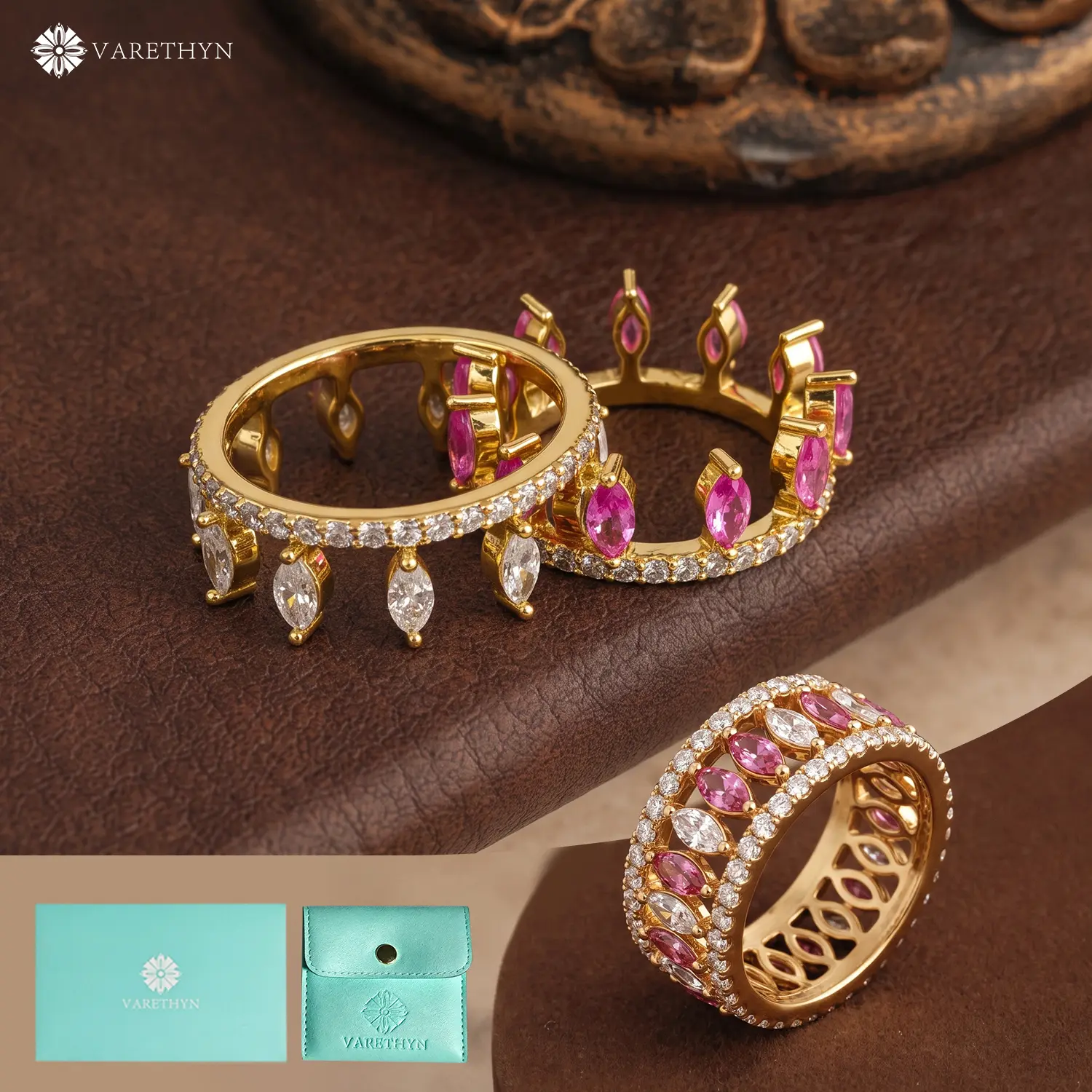 Queen Crown Ring for Women | 14K Gold Plated Symmetrical Stackable Band Jewelry