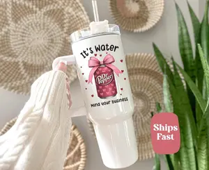 Funny Dr Pepper With Handle Straw 40oz Stainless Steel, It's Water Mind Your Business Cup, Humor Quote Cup, Trendy Girl Lifestyle Tumbler, Funny Soft Drink Fan Gift For Women Girls, Dr.Pepper Lovers Mug Gift Handcrafted Soda