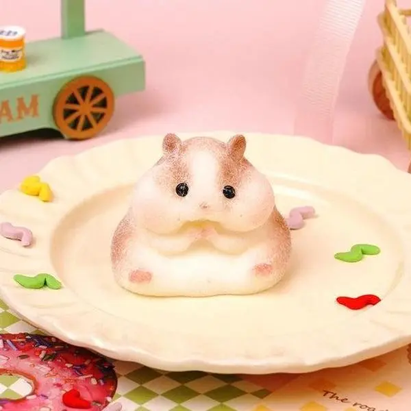 Pawtoto Adorable Flocked Hamster Squishy Toy - Handcrafted BPA-Free Food-Grade Silicone, Creamy Clay Feel, Soft Quick Rebound, Sensory Fidget Squishies, 54g Stress Relief Toy for 12+ Years, Ideal Gift