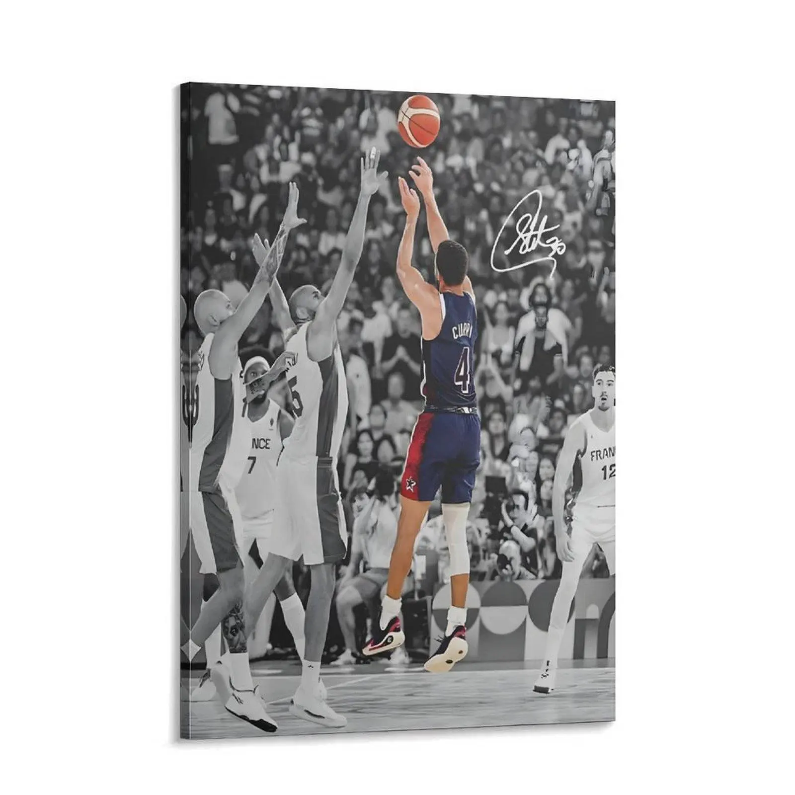 Canvas Wall Art Print - Stephen Curry Iconic Shot, Team USA Olympic Basketball Scene, Artistic Multi-Size Poster, Sports Fans' Home & Game Room Decor Gift, Decoration