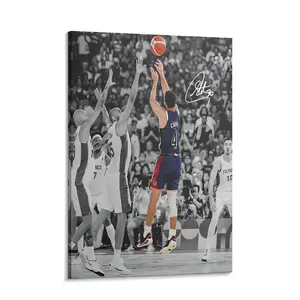 Canvas Wall Art Decor - Stephen Curry Iconic Three-Point Shot Team USA Olympic Game Scene, Basketball Wall Poster for Sports Fans, Home, Bedroom Or Game Room Decor