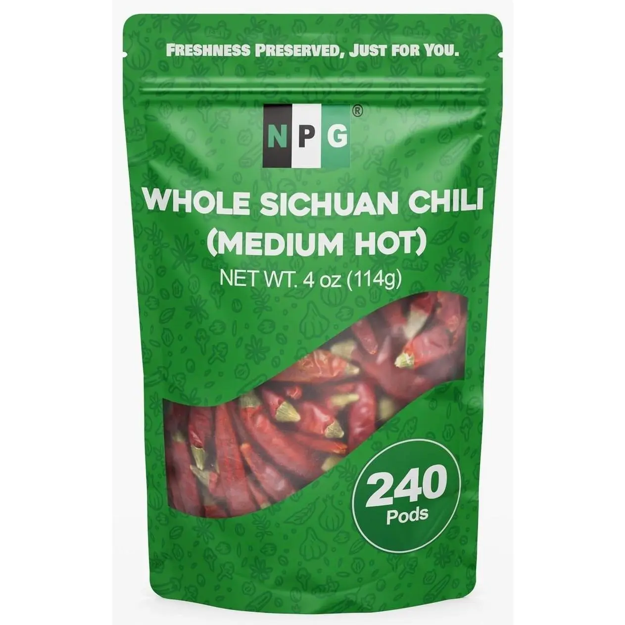 NPG Sichuan Red Chili Peppers 4 Ounces, Medium Hot, Premium Szechuan Dried Red Chilies for Chili Oil, Paste, and Sauce, Used in Mexican, Chinese, Thai Dishes