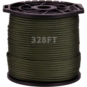 Paracord Rope, 100M/328FT, 4mm, 9 Strand Parachute Spool Cord Nylon Paracord Rope for Camping Hammock Clotheslie Hiking Fishing Survival (Green)