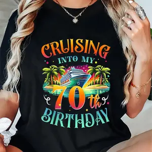100% Cotton 70th Birthday Cruise T-Shirt, Smooth Finish, , Machine Washable - Perfect for Group Gatherings and Messages, My 70 Year Old, Fashion, Cruising