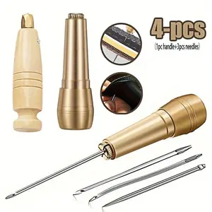 4pcs leather sewing cone set, needle straight and curved, suitable for hand sewing, shoe leather production and repair DIY tools, Sewing Accessories and Supplies