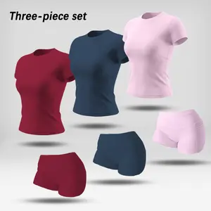 NVWA Women's 2-Piece Dry Fit Performance Sports Set - Round Neck T-Shirt, High Waist Pocket Shorts, Cooling Quick-Drying Figure-Flattering Minimalistic Fitness Activewear, Yoga Outfit, Workout Running Outfits, Summer Women's Clothes for Outdoor Fun,summer