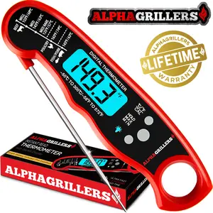 Alpha Grillers Instant Read Meat Thermometer – Waterproof Kitchen Gadget & Accessory, Foldable Stainless Steel, Lifetime Warranty Perfect for BBQ, Baking, Air Fryer, Kitchen Utensils