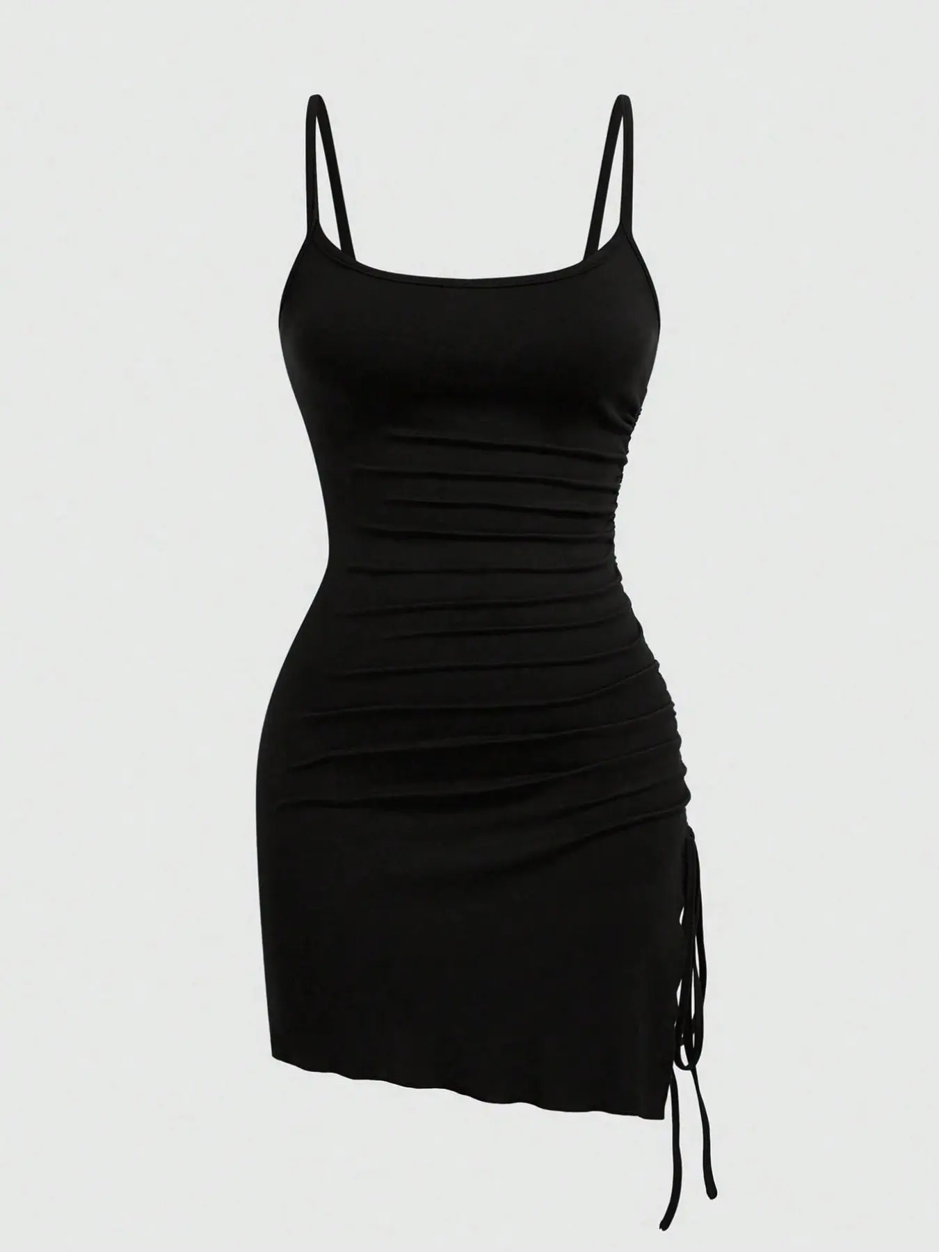 Women's Plain Ruched Adjustable Drawstring Halter Dress, Casual Summer Fashion, Elegant Sleeveless Design, Perfect for Daily Wear